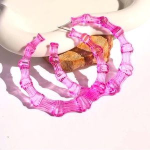 Large Pink Lucite Bamboo Hoops